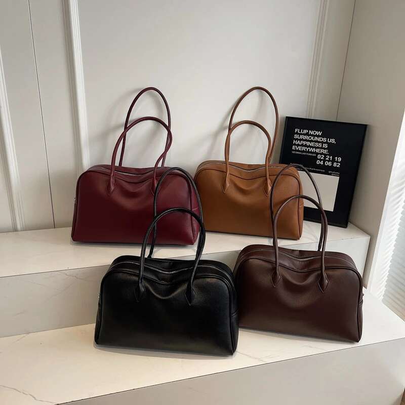 MOODS Oversized Bowling Shoulder Bags For Women Soft PU Leather Pure Color Lychee Pattern Large Capacity Travelling Shopper Tote