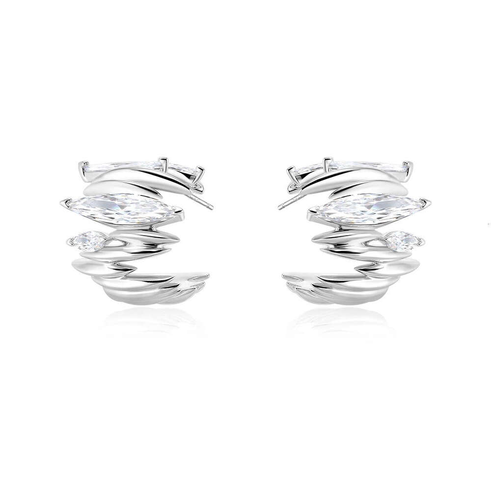 Boonee alus irregular horse eye circular zircon C-ring for women, exaggerated, unique, niche design earrings