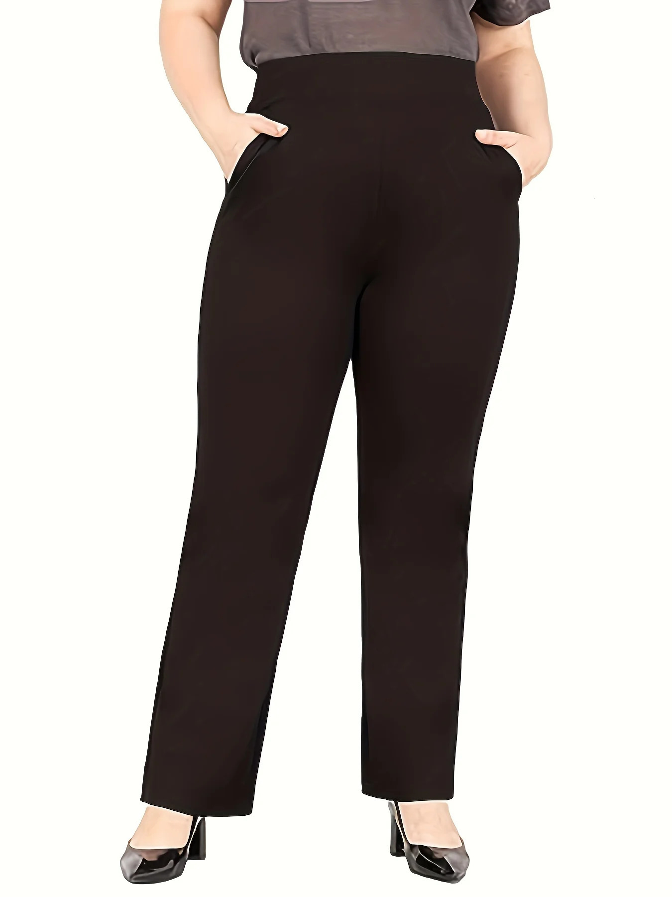 autumn and winter womens plus size gentle retro knitted fabric casual straight-leg leggings. 250515