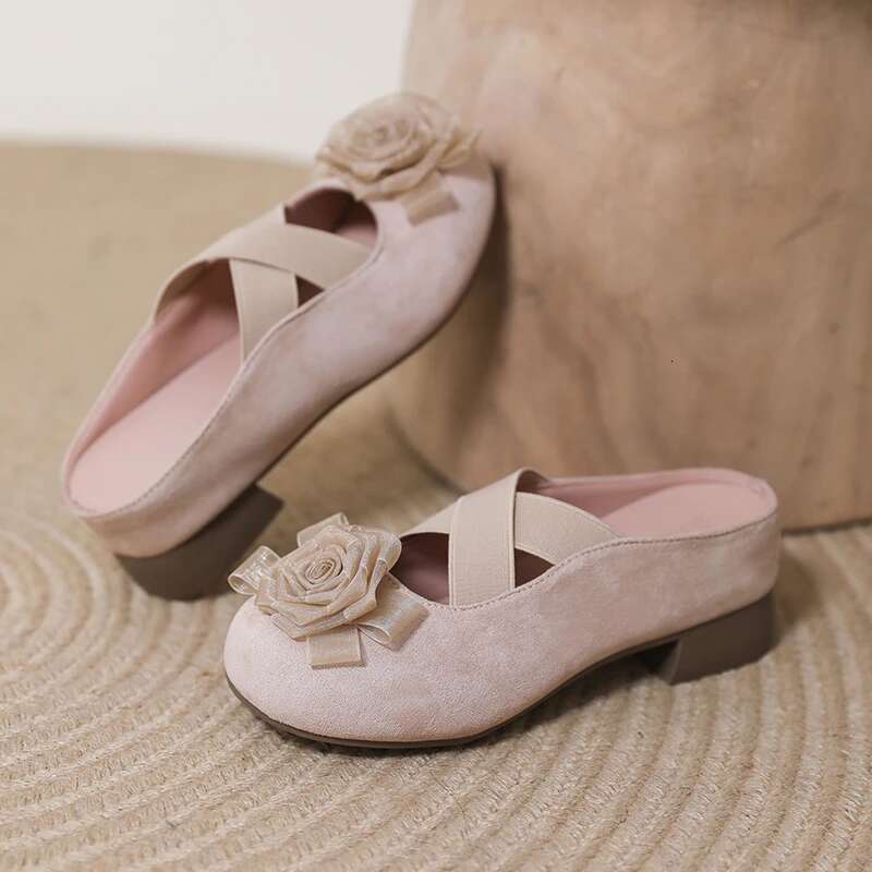 Summer Women's Toe Slippers One Kick Suede Flowers Shoes for Women Versatile Daily Commute Soft Sole New Zapatillas De Mujer