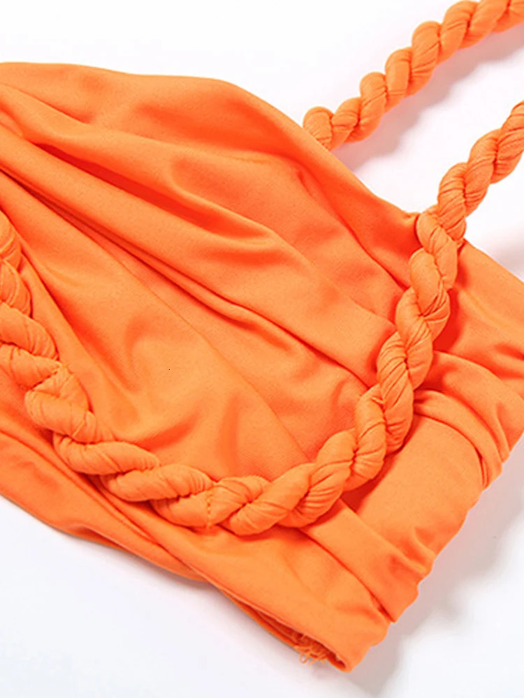 Beyprern Making Ice Skirt Set Women Ruched TwoPiece Dress Summer Orange Bandage Maxi Vacation Outfits Clubwear 250515