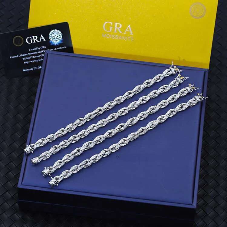 Fashion Necklace 8mm Width Solid Sier Gold Plated iced out Moissanite Men Women Hip Hop Rope k Chain
