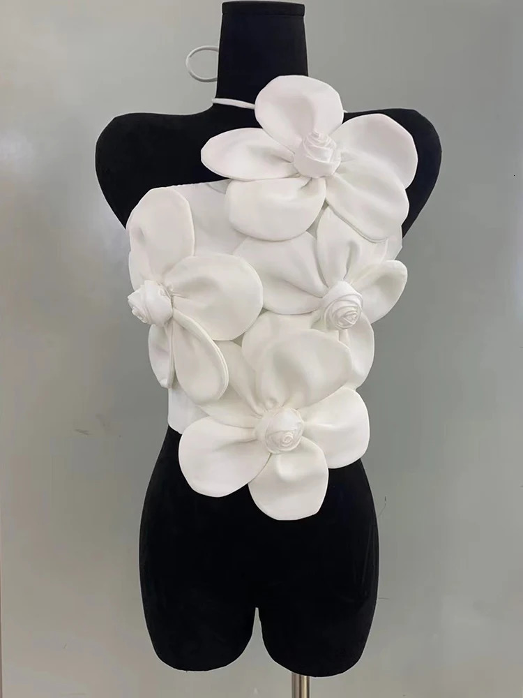 Threedimensional flower sexy tube top suspender summer female wear outside hanging neck backless fashion Joker 250515