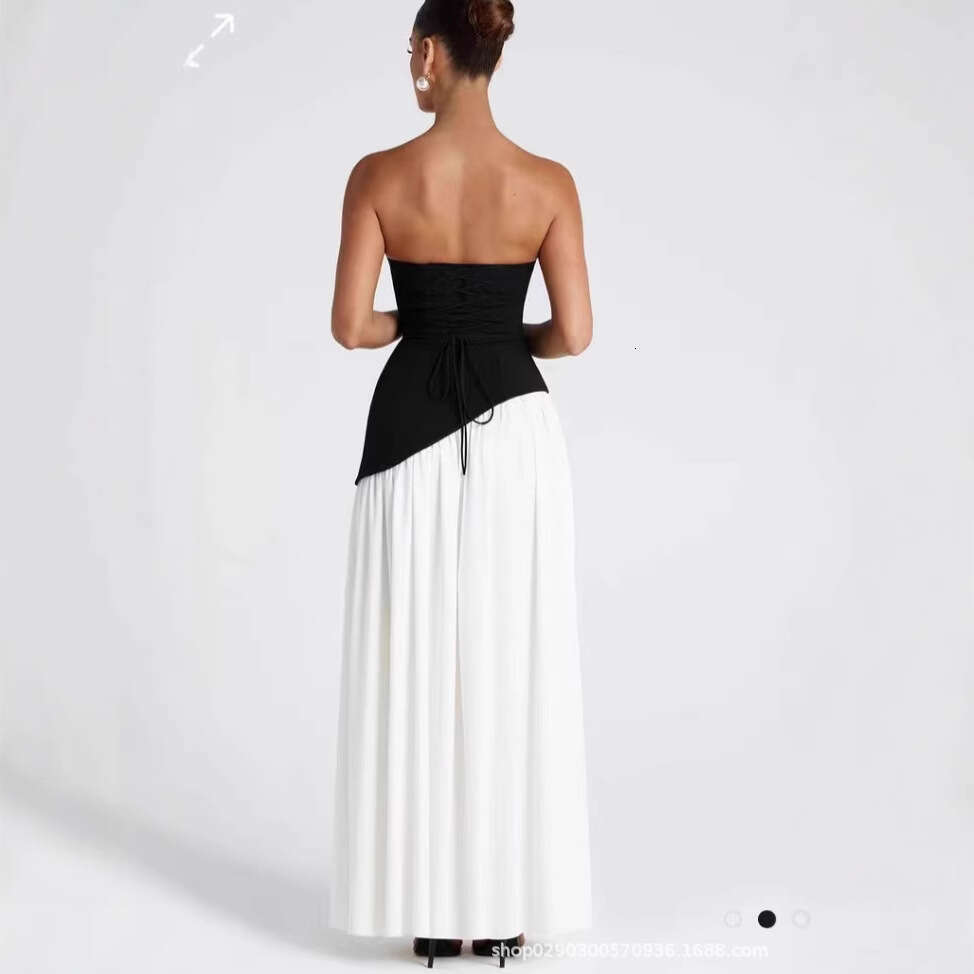 White Dress Maxi Dress Sdm144 Temperament Contrasting Zipper Tight Dress Irregular Slit Sexy Vacation Long Quality Skirt KQ
