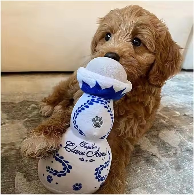 Squeaky Dog Toys Plush Dog Toy with Soft and Highly Elastic Fiberfill Blue White Porcelain Vase Design Stuffed Durable Dog Chew Toys for Small to Larg