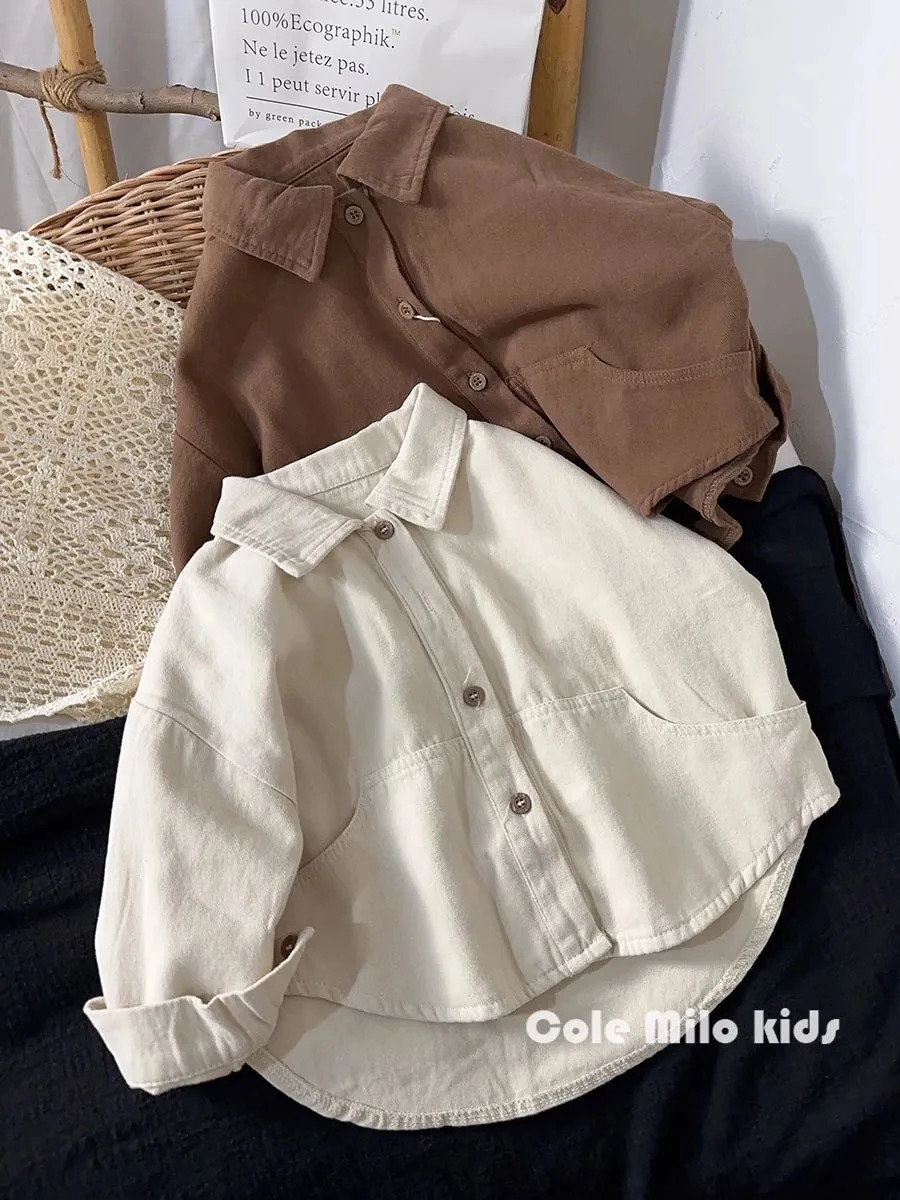 Boys Shirt Spring and Autumn Girls Cotton Long sleeved Shirt Baby Solid Color Top Childrens Cardigan 250515