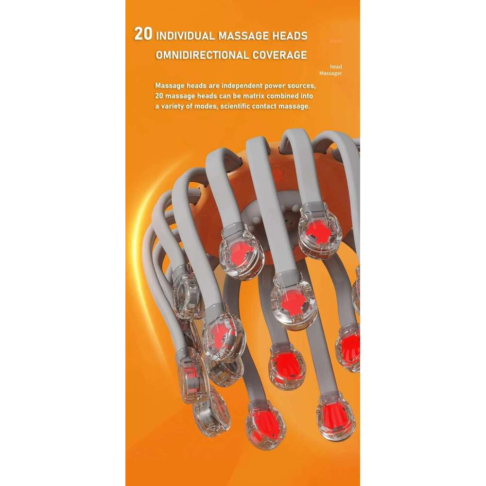20Massage Heads Orange Scalp Head Massager Red Light Vibrator Octopus Scratcher For Relaxation Stress Migraine
