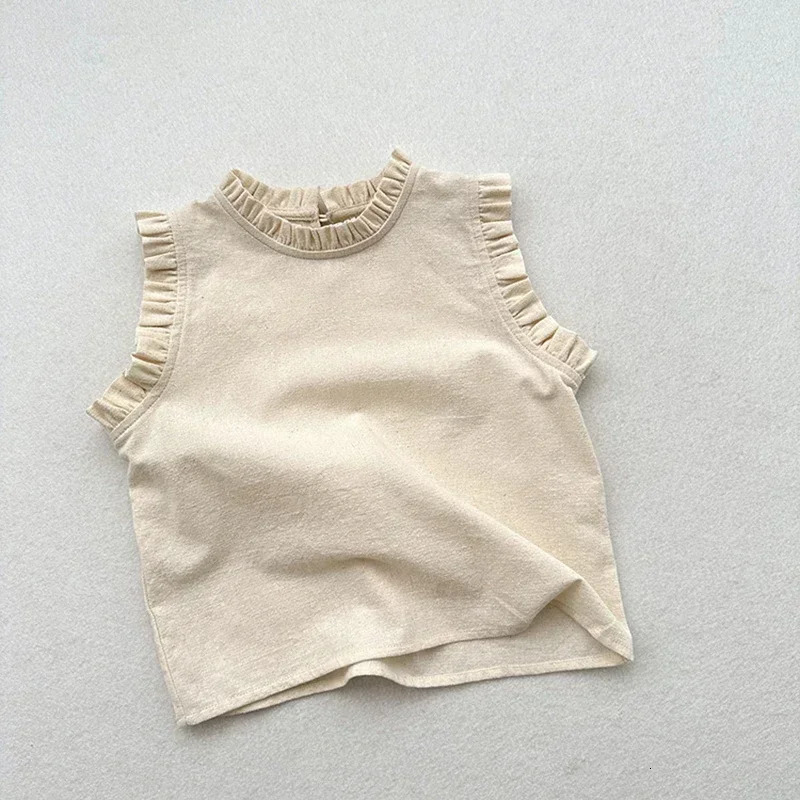 Summer Girls Comfortable Breathable Pure Cotton Ruffled Sleeveless Floral Doll style Top Cute Fashion Girls Clothe 250515