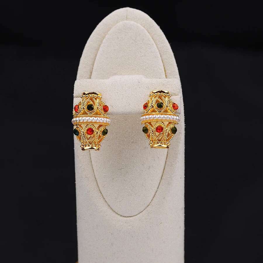 2Pcs Earring+1Pcs Necklace Gold-Plated Ethiopian Middle Eastern Women's Jewelry, Dubai Bridal Wedding Jewelry