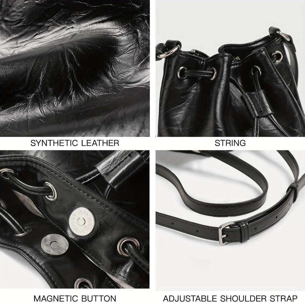 ITAMOOD Women Bucket For Cosmetics Cell Phone Black Niche Original Designer Leather Shoulder Crossbody Small Bag