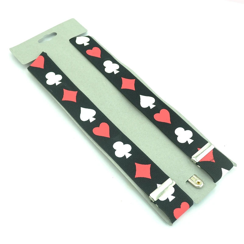 Suspenders For Men Clip-On Braces Elastic Suspender For Trousers Pants Holder 3.5cm Belt Playing Cards Poker Cards Braces Gallus 250515