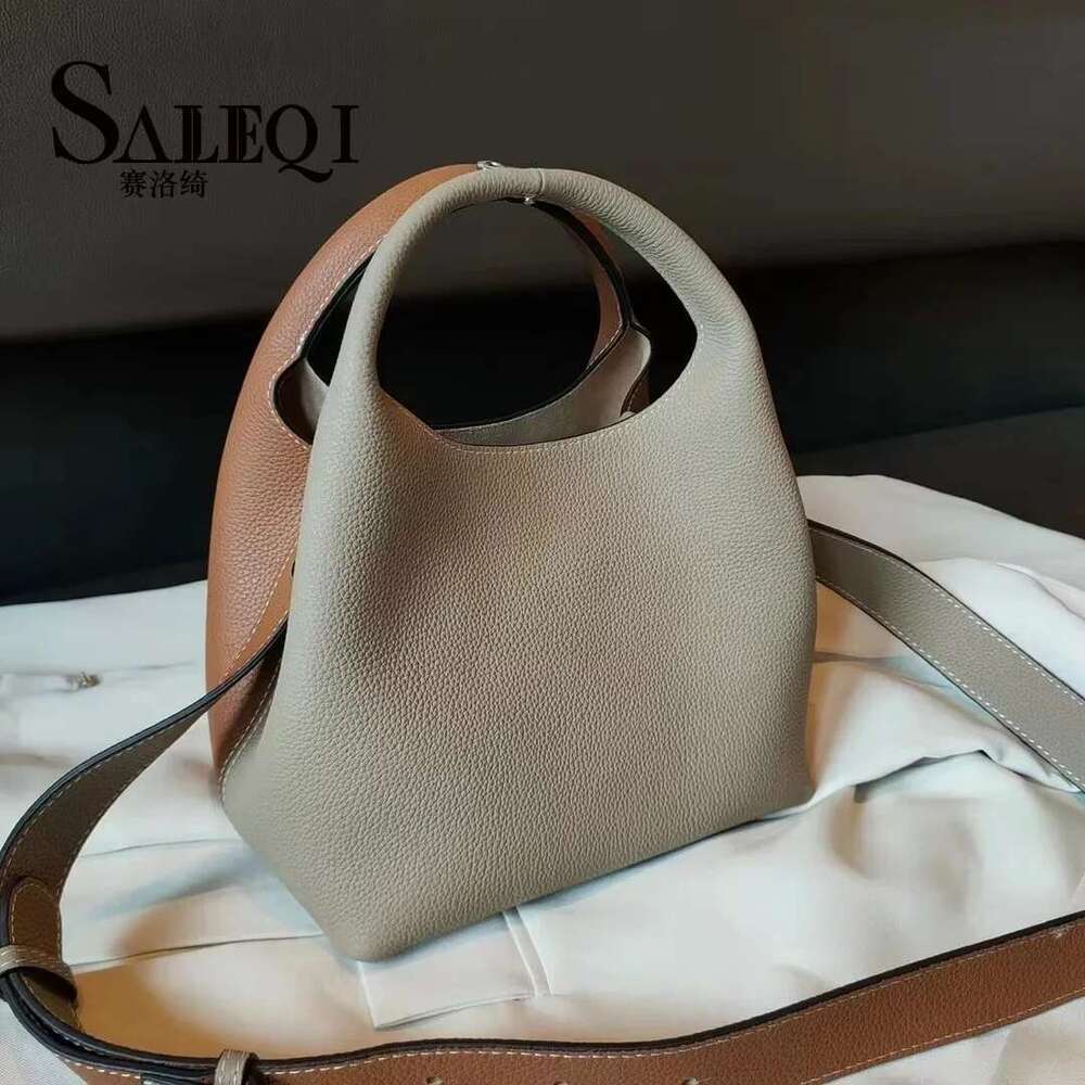 TOGO Cowhide Bucket With Niche Design Color Blocking Designer Single Shoulder Diagonal Cross Women's Tote Bag