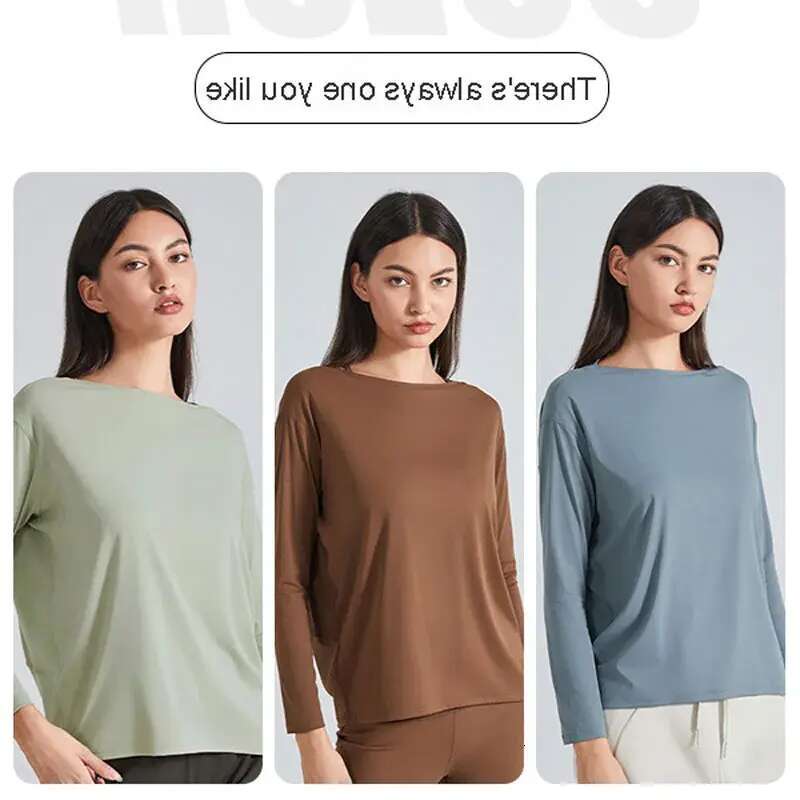 010- Long Sleeve Shirt Women Yoga Sports Tops Fiess Shirts Bum-Covering Length Sweatshirts Super Soft Relaxed Fit Autumn and Winter Top Tee for On the