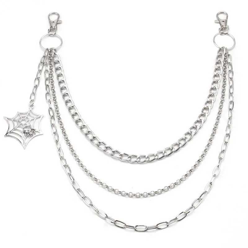 Fashion Punk Metal Pants Chain Hip Hop keychain Spider Web Pendant Jeans Chain for Men Women Accessories Gifts Y250515