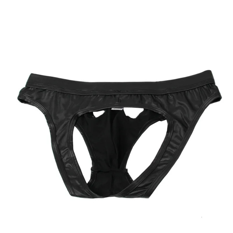 Mens G-string Thongs Hollow Back Jockstrap Sexy Gay Underwear Black Faux Leather Panties Man Lingerie Erotic Penis Underpants 250515