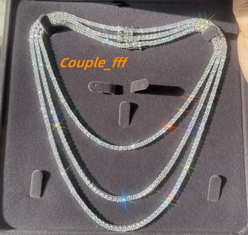 Rinntin SMN Premium Iced Crystal Tennis Moissanite Necklace Chain VVS Clarity 14kt Sterling Silver 7-24 Inch Mossanite Jewelry