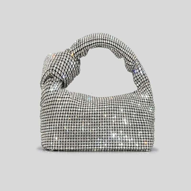Rhinestones Knot Evening Bags Sier Crystal Top Handle Bag for Women Purses and Handbags Designer Handbag Tote