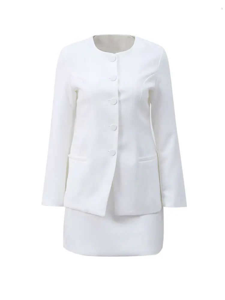 Urban Solid Blazer Skirt Set Women Slim Oneck Single Breasted Jacket Mini Aline Spring Elegant Lady Office Outfit 250515