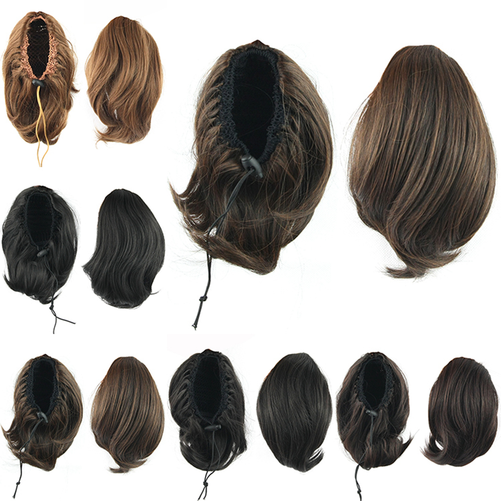 Synthetic Claw Clip Ponytail Hair Extensions Short Straight Natural Tail False Hair For Women Horse Tail Black Hairpiece