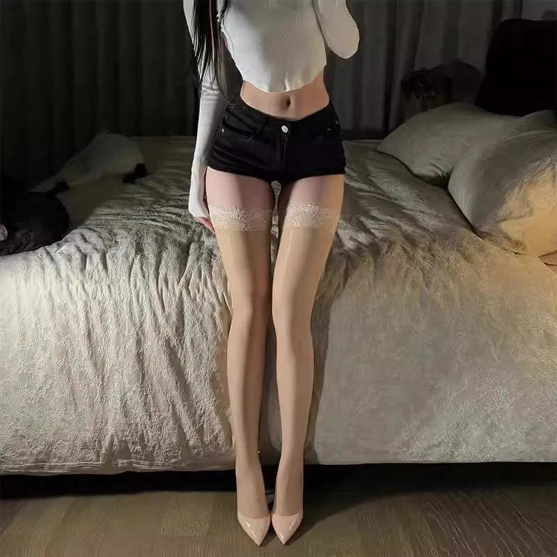 Extra Long Stockings Lace Top Horse Oil Thigh High Stockings Stay Up Pole Dance Clubwear Sexy Lingerie Ladies Silicone Medias 250515