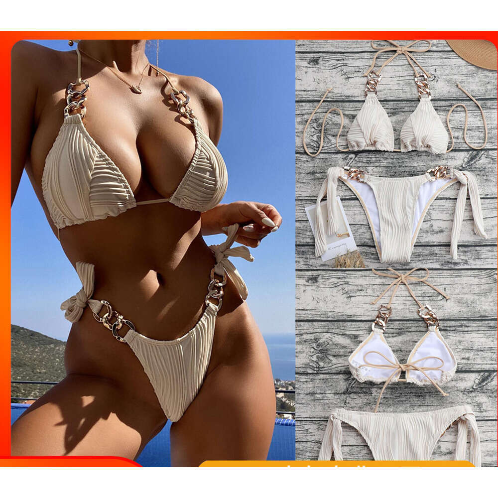 New sexy bikini fashionable women's split European American with chest cushion swimsuit wholesale factory 2025 new style chic and elegant clothin