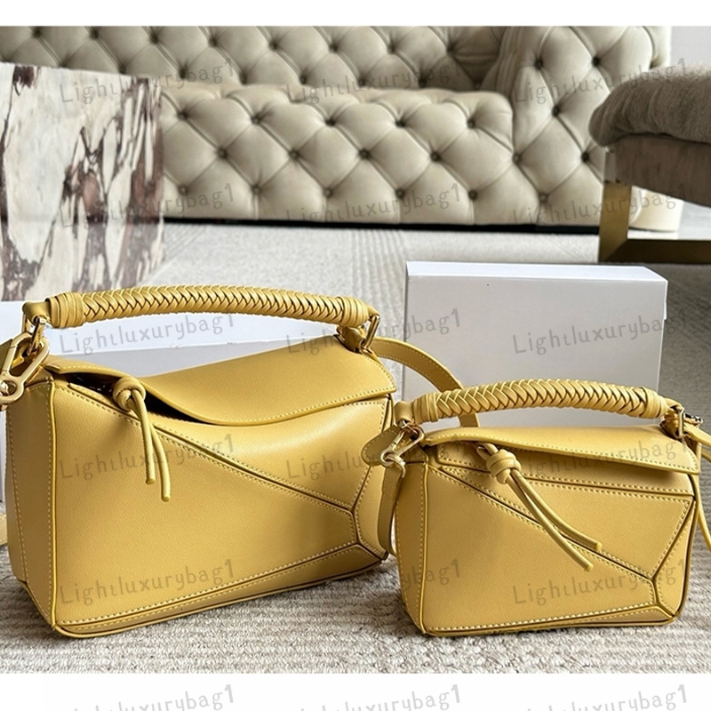 Designer Woven Handle Geometric Bag Straight Line Genuine Leather Handbag Shoulder Crossbody Bag Woman Clutch Bag CrossBody Geometry Square Color Patchwork