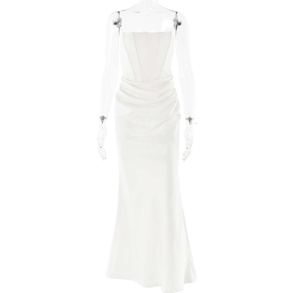 Instagram's new waistband strapless one line collar long sexy and spicy girl temperament, backless dress, summer