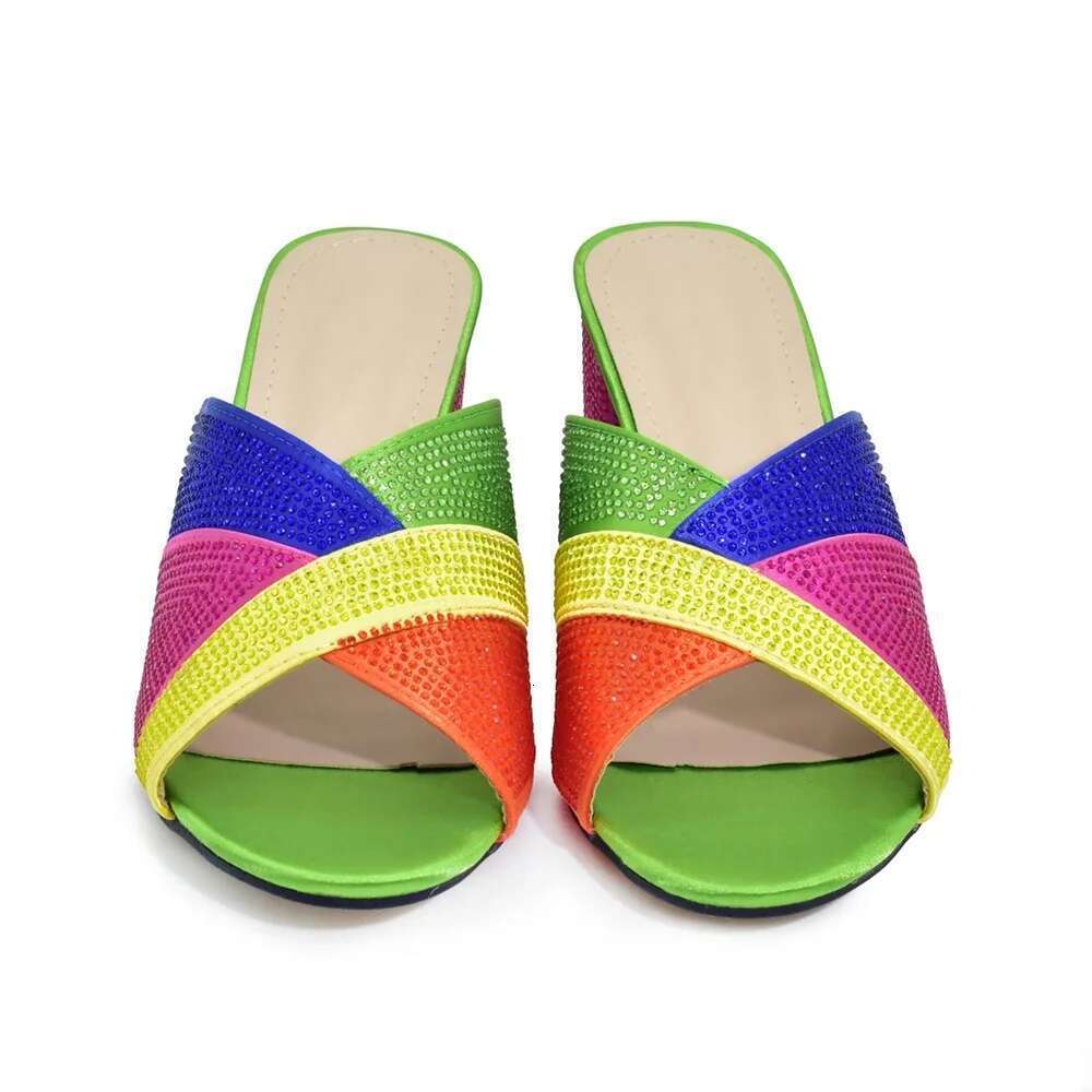 Latest Design Women Rhinestone Crystal Pumps Elegant Low Heels Slippers Sandals Party African Wedding Shoes Bride