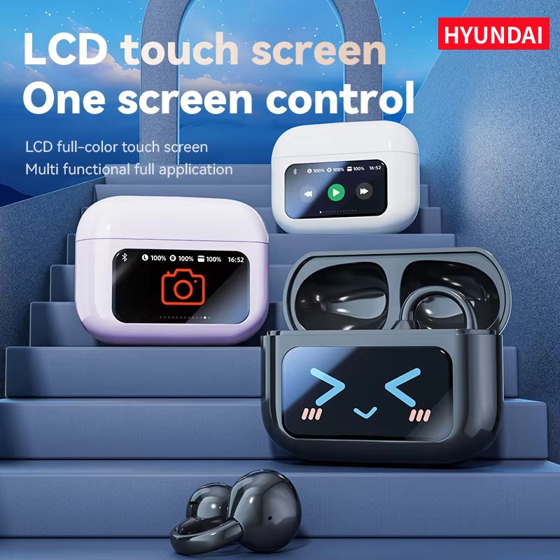 HYUNDAI M100 Wireless Bluetooth Headphones ENC Ear Clip Earbuds LED Digital Display Earphones Touch Control With Mic Earphones For Sports