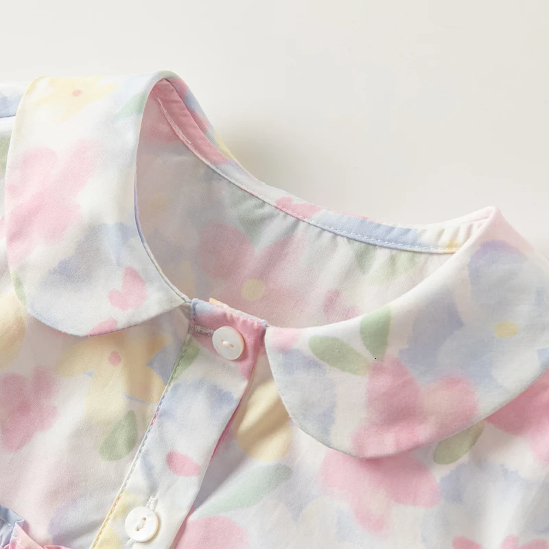 Dave Bella Spring Baby Girl Clothes Long Sleeve Blouses Floral Cotton Kids Shirts Children Kids Tops DB1240032 250515