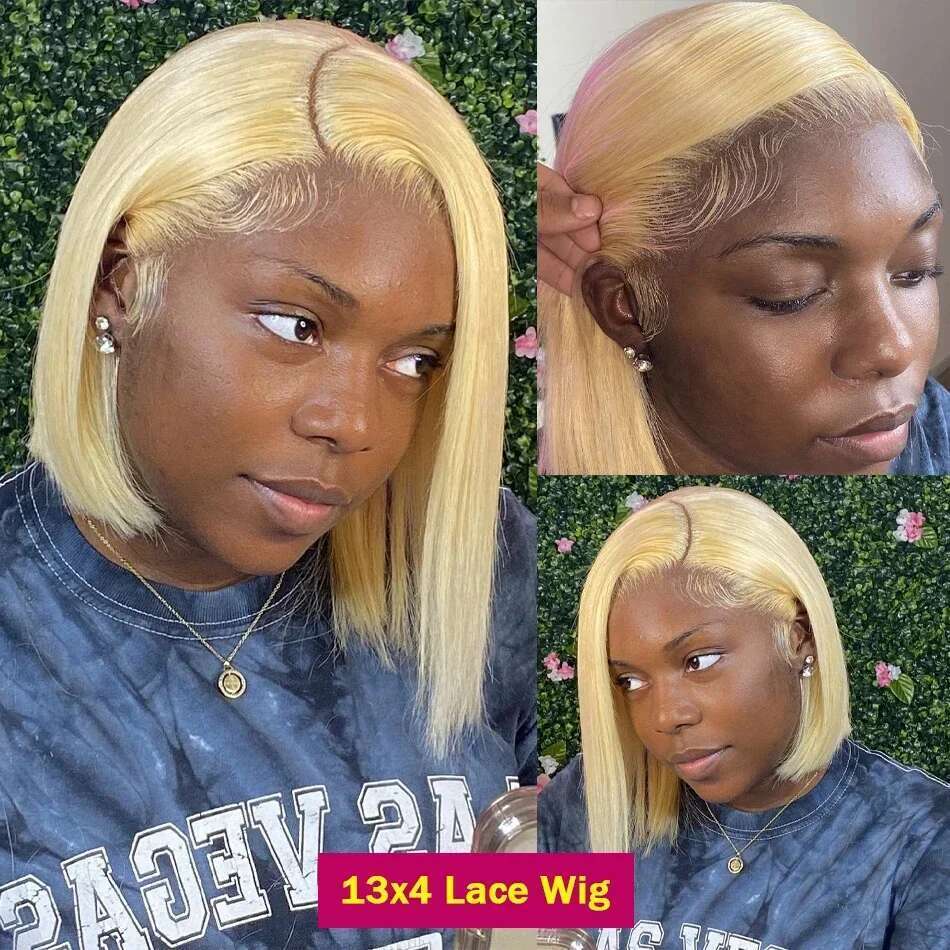 Short Straight Bob Blonde 613 Colored Front Wigs 13x4 Lace Frontal Human Hair Wig For Women