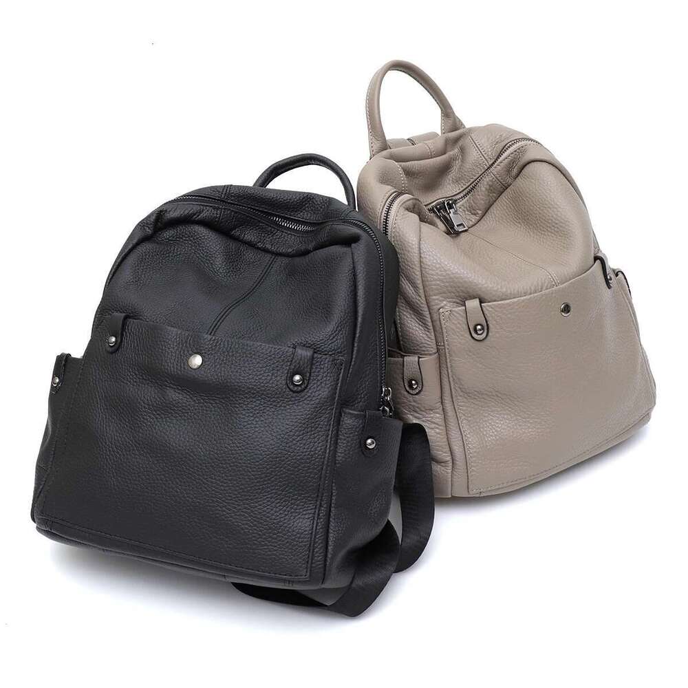 Soft Genuine Cowhide Daily Backpack Women Men Spacious Multi Pockets Fashion Casual Versatile Knapsack Travel Business College