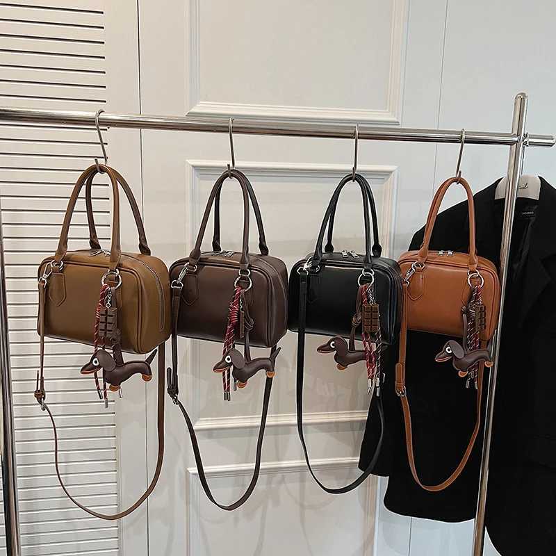 Wens Pu Leather Cute Mini Bost Handbag Brown Bowling Crossbody Bag High-end Korean Shoder Bag Ladies Versatile Tote Z250516