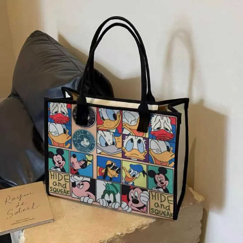 Disney 2025 Disney New Mickey Pluto Large Capacity Womens Canvas Bag Cartoon Casual Shoulder Commuting Mummy BagXJ250515