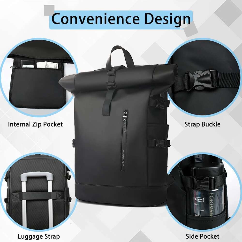 Heroic Knight Men's Travel Expandable 15.6 Inch Laptop Bag with USB Port Waterproof Rollup Backpack Leisure Mochilas