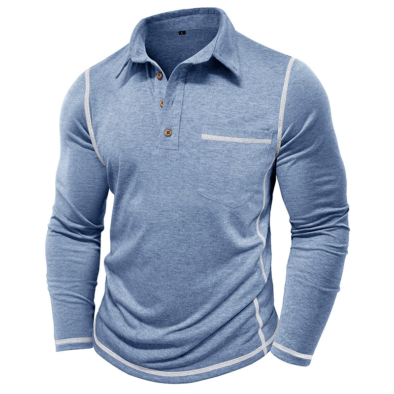XXXL Men's Casual Polo Shirts Classic Long Sleeve Basic Button T-Shirt Lightweight Cotton Golf Tops with Pocket Tops Tees