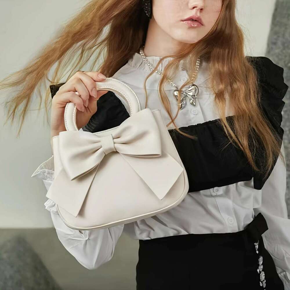 Bow-Decor Solid Handbag Versatile Top Handle/Crossbody, Secure Zip, Polyester-Lined - Perfect For Every Ocn