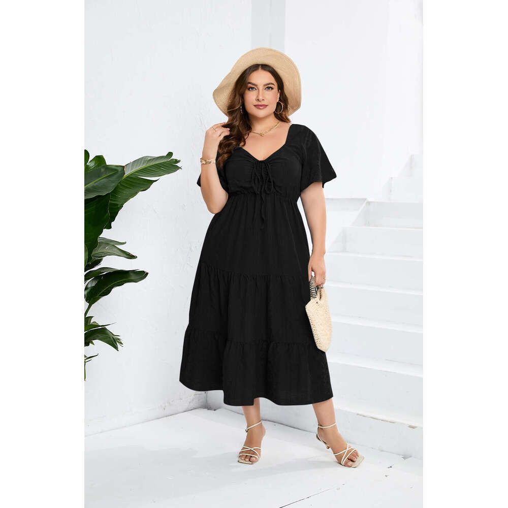 Plus Size Undefined Summer Dresses Tender Womens Dresses Buttock Devise Dresses for Woman Dress Designer V-neck High Waist Long Short Sleeve Large Siz