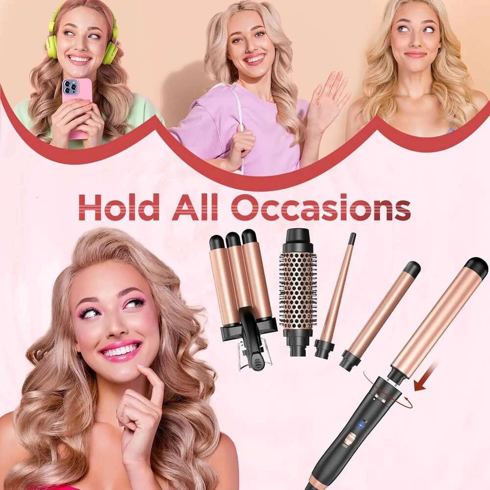 BESTOPE PRO 5 in 1 Wand, Curling Iron Set with Thermal Brush, A 3-Barrel Hair Crimper Iron, 3 Ceramic Cur