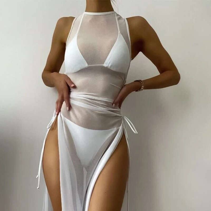 European and American bikini multi-color solid color long skirt sexy split three piece set women's swimsuit 2025 temperament versatile new trend 