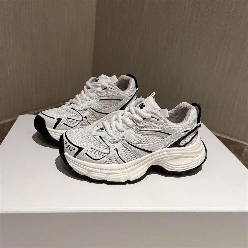 Daddy shoes female ins tide 2025 new spring and summer thick bottom sneakers mesh show feet small shoes silver casual shoes
