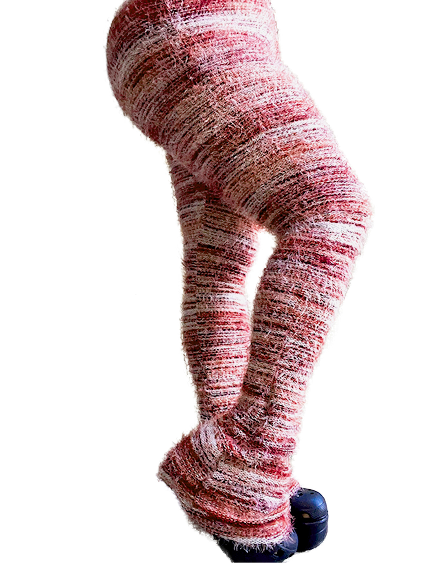 HR23113 Fashion Womens Colorful Striped Plush Personalized Plush Pants Stacked Pants