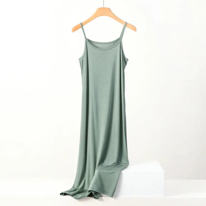 Plus size spring and summer versatile slim long inner nightgown suspender modal cotton solid color bottoming dress 250515