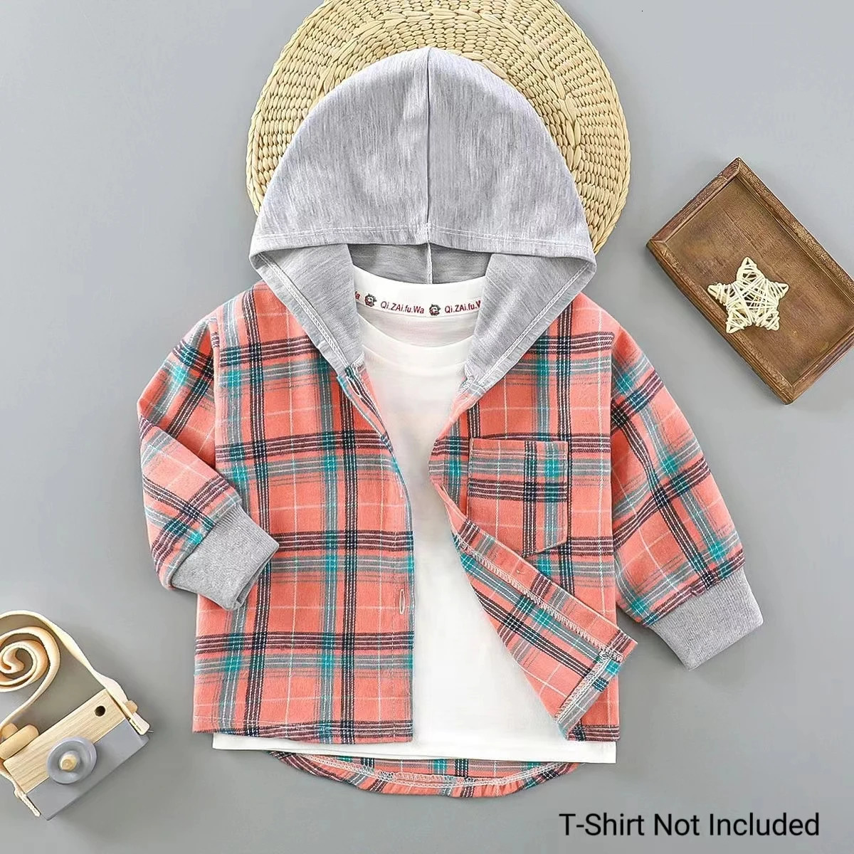 Childrens Spring And Autumn Shirts Children Boys Hooded Plaid Shirts Baby Girl Long-Sleeved Square Bottoming Jacket Tops 250515