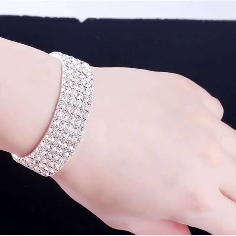 BLIJERY Shiny Crystal For Women Gifts Sier Color Rhinestone Stretchy Bracelets & Bangles Female Wedding Prom Jewelry