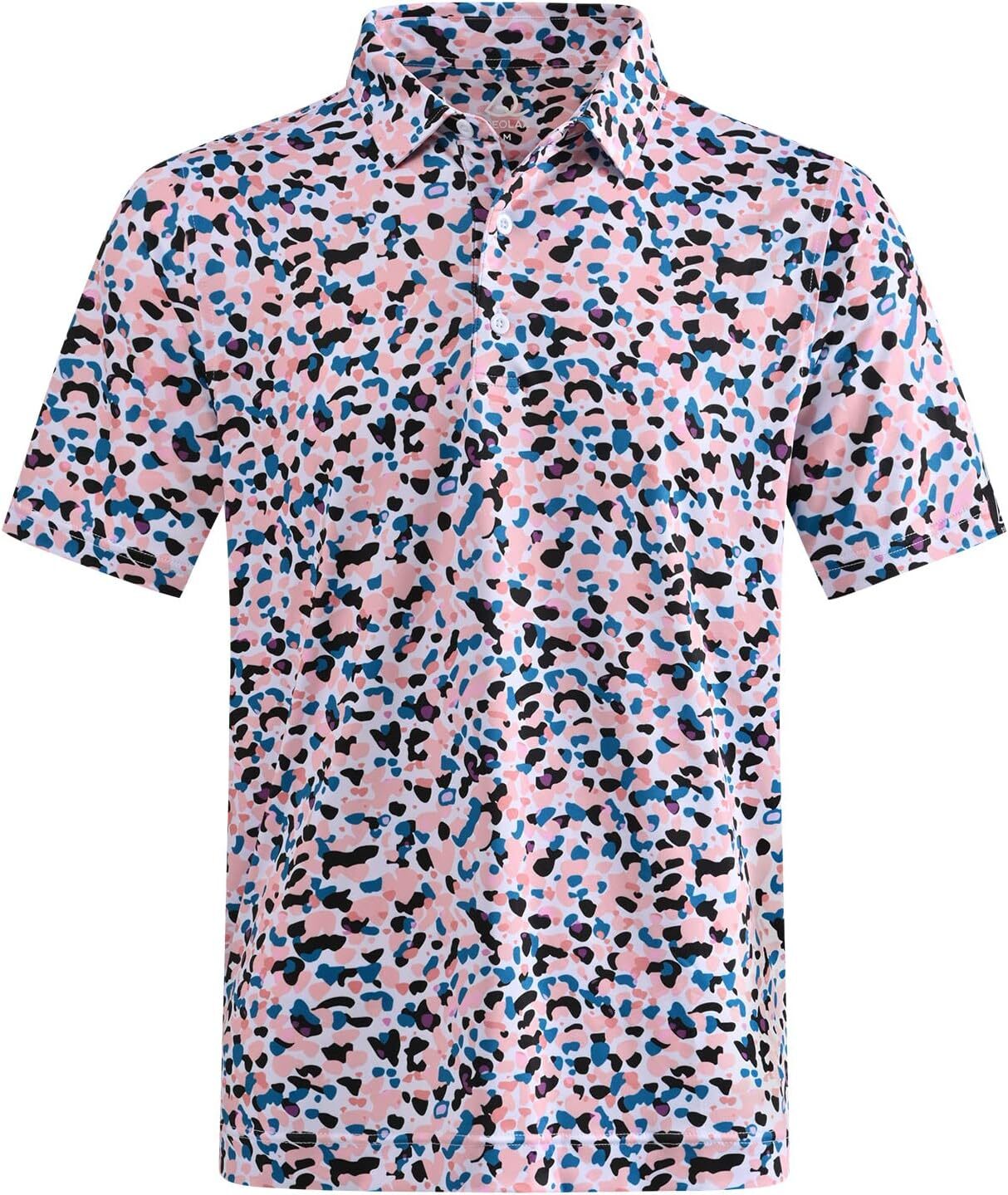 Mens Polo shirt Mens Polo Shirts Moisture Wicking Dry Fit Performance Mens Golf Shirt Regular Fit Fashion Print Short Sleeve Polo