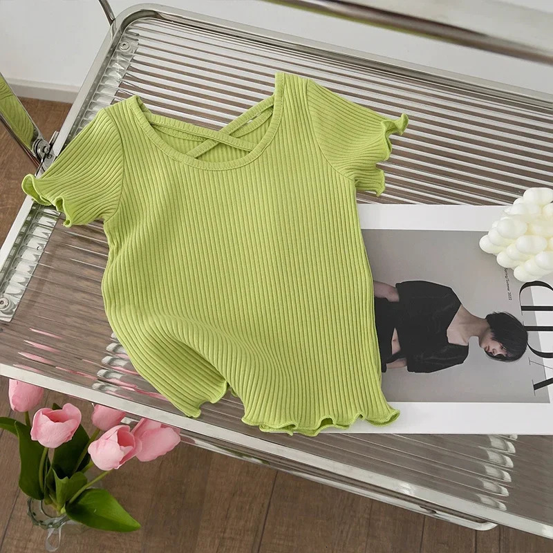 Girls T-shirts Summer Short-sleeve Tops for Kids Solid Color Children Blouse Fashion Baby Tees Toddler Outfits Clothing 250515