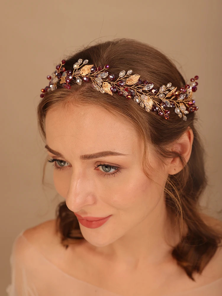 Gold Alloy Crystal Bead Flower Headband Hair Accessories Tiaras Bridal Headwear Wedding Hair Jewelry Party Prom Headpiece 250509