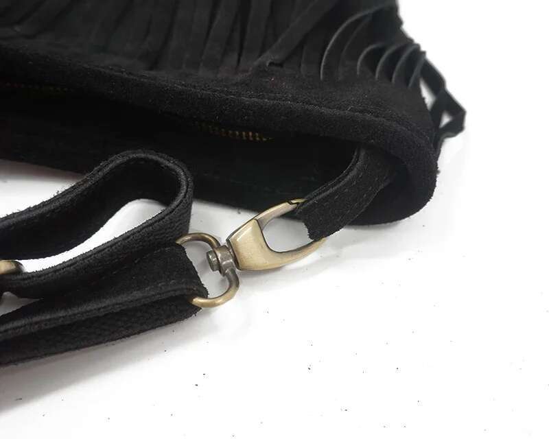 Women Genuine Leather Suede Fringed Shoulder Fashion Street Boho Hippie Gypsy Gothic Ibiza Soft Pouch Side Sling Bag