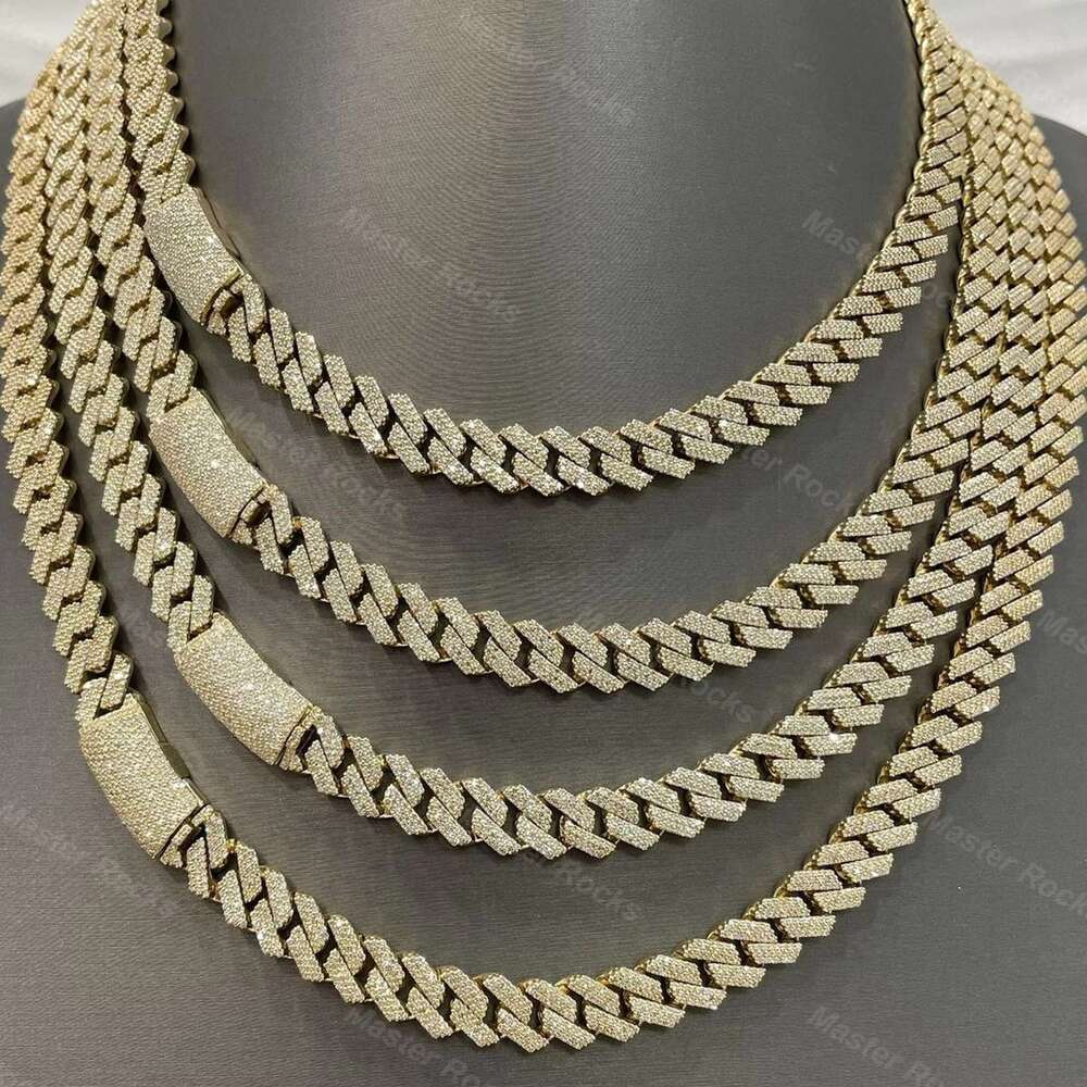 High quality pure sier necklace 15mm 3 rows hip-hop Miami Cuban chain VVS silica